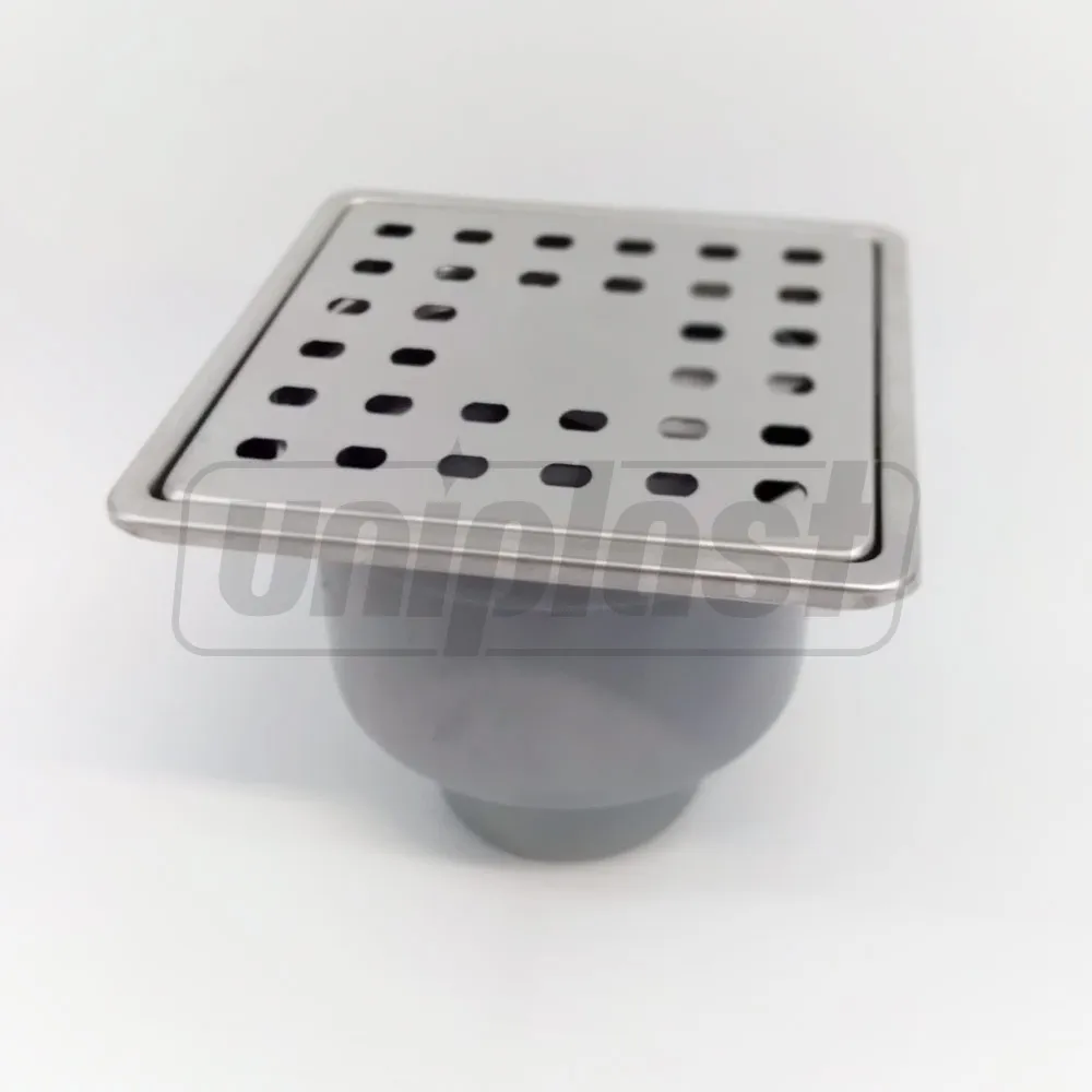 Трап ПП D. 50 вертикальный (серый) (100 x 100 х 50 мм, решетка из нержавеющей стали) с гидрозатвором, рама из нержавеющей стали MT-10-A METLINE