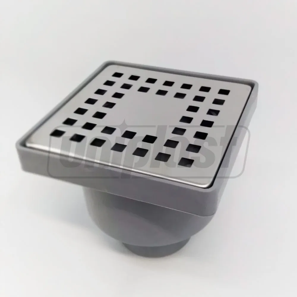 Трап ПП D. 50 вертикальный (серый) (100 x 100 x 50 мм, решетка из нержавеющей стали) с гидрозатвором, рама пластиковая MT-10 METLINE