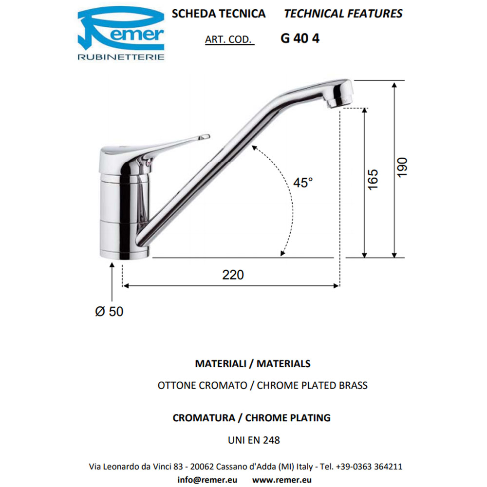 Смеситель для кухни GIGA FOUR 40 4 REMER