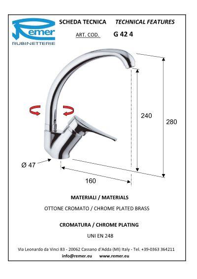 Baterie verticala pentru lavoar GIGA FOUR 42-4 REMER