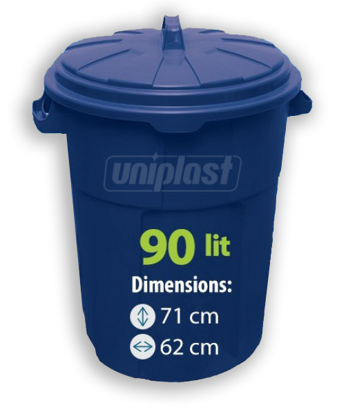 Урна мусорная с крышкой 90 л, пластиковая (синяя)