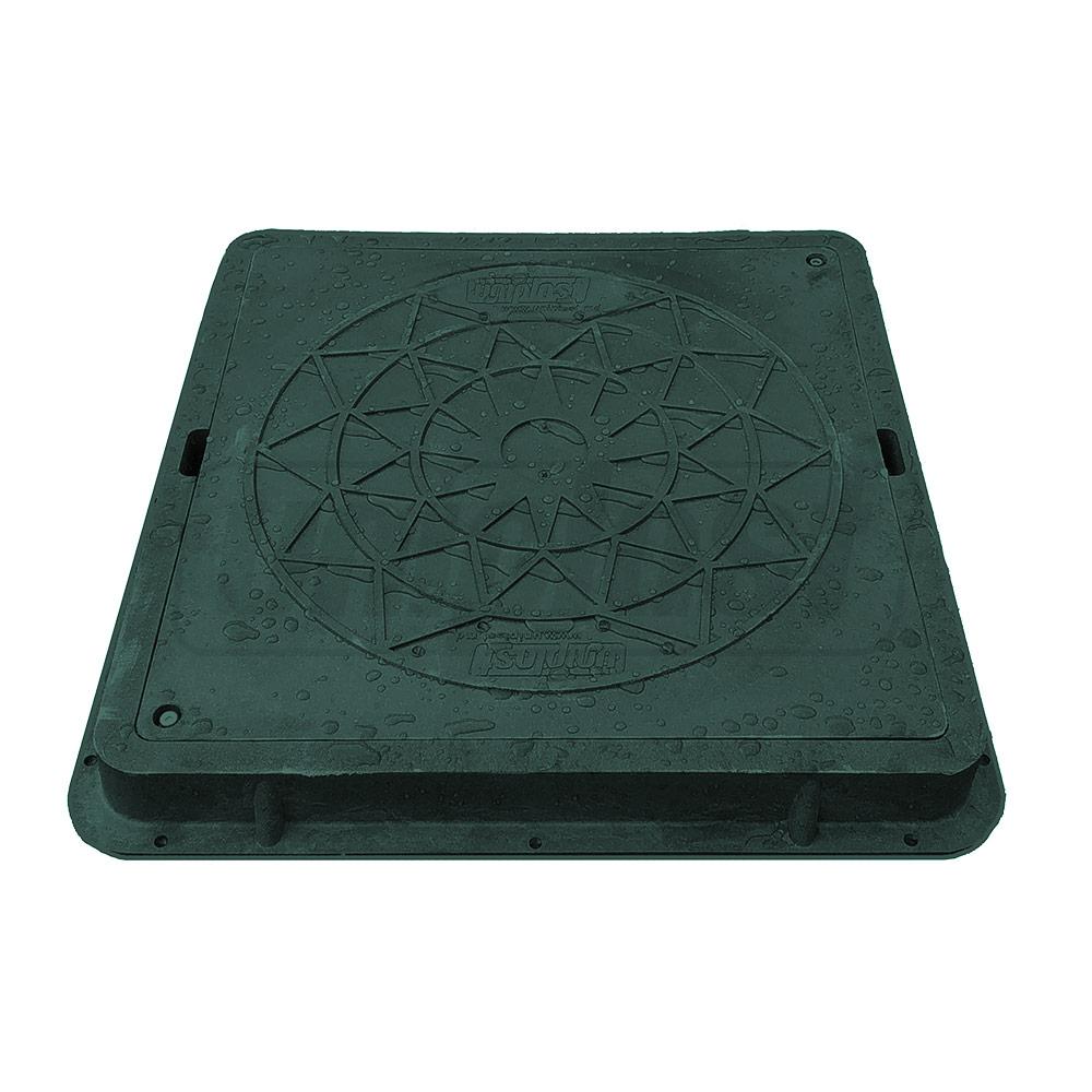 Capac patrat cu rama si lacat A15 540x490x70 mm (450x400 mm) (verde) (nisip+polimer) (pentru gradina) 15 kg