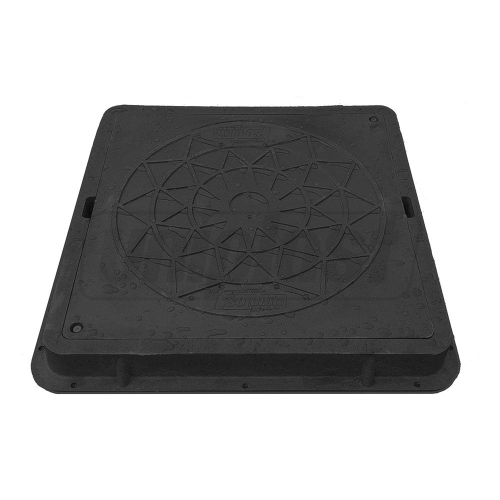 Capac patrat cu rama si lacat A15 540x500x60 mm (negru) (nisip+polimer) (pentru gradina) 15 kg