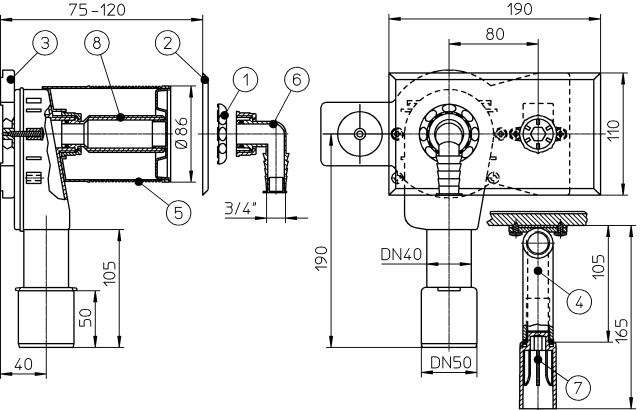 Sifon pentru masina de spalat cu supapa + cot 1/2" D. 40/50 HL 405 HL