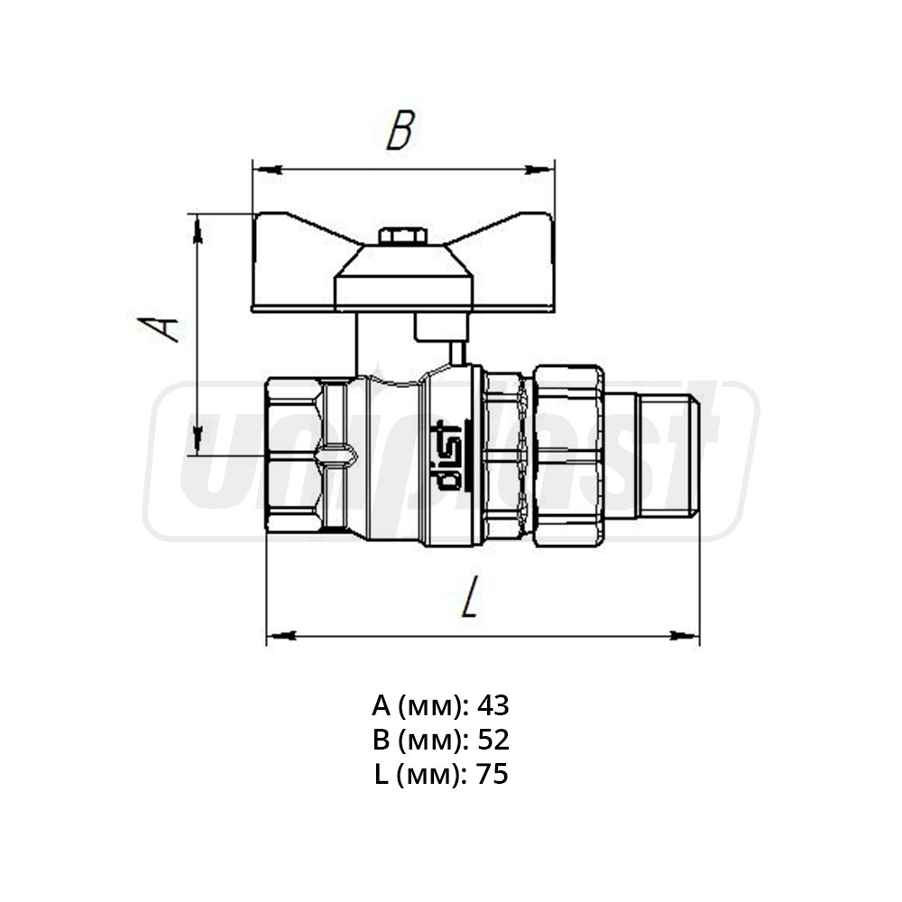 Robinet bila cu olandez D.  1/2" FE/FI PN40 Art. 141Б D (RU) DIST