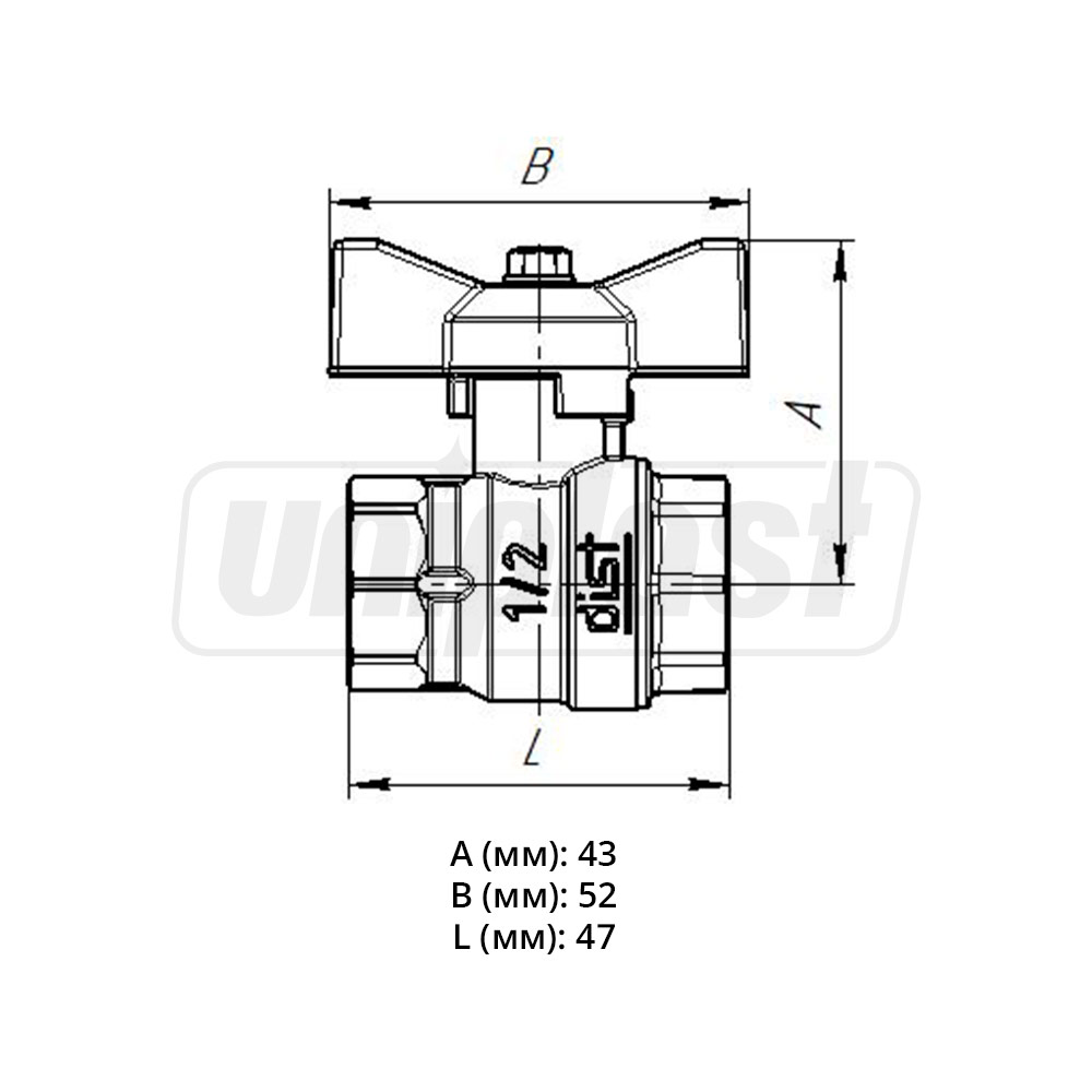 Robinet bila D.  1/2" FI/FI fluture PN40 Art. Н111Б D (RU) DIST