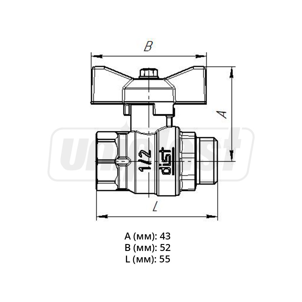 Robinet bila D.  1/2" FE/FI fluture PN40 Art. Н121Б D (RU) DIST