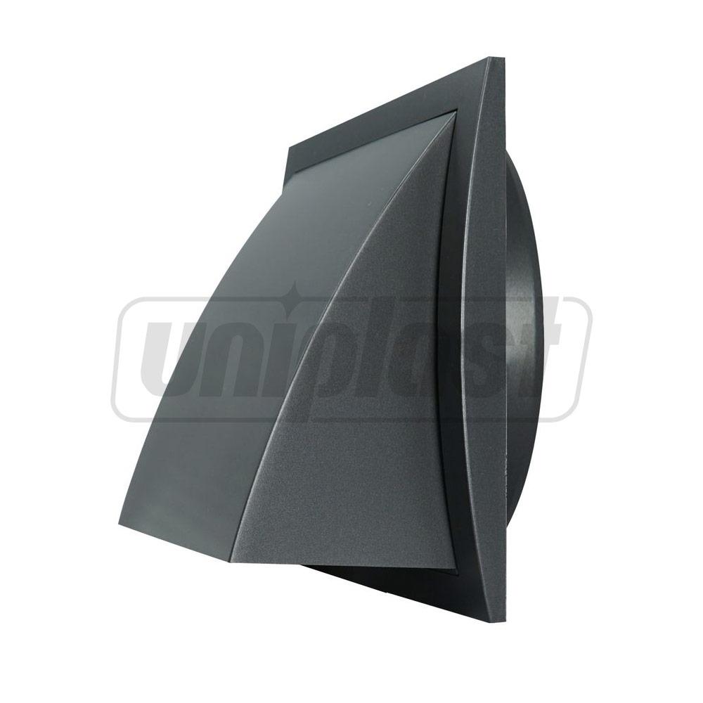 Grila plastic exterior cu supapa 190 x 190 mm cu flansa D.125 (antracit) PREMIUM ND12FVA  EUROPLAST