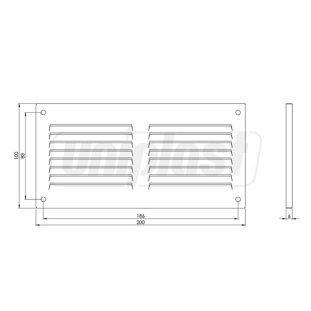 Grila ventilatie metal dreptunghiulara 200 x 100 mm (cu plasa metalica) (alba) MR2010  EUROPLAST