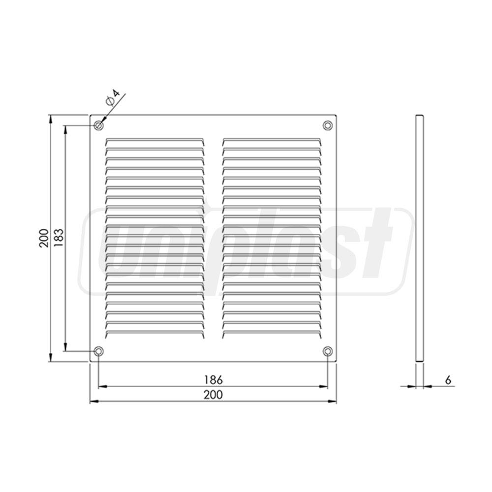 Grila ventilatie metal dreptunghiulara 200 x 200 mm (cu plasa metalica) (alba) MR2020 EUROPLAST