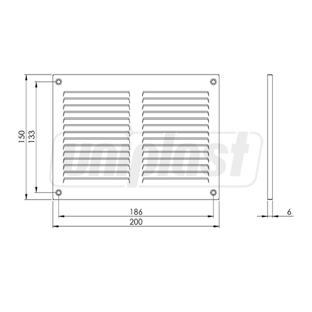 Grila ventilatie metal dreptunghiulara 200 x 150 mm (cu plasa metalica) (alba) MR2015  EUROPLAST