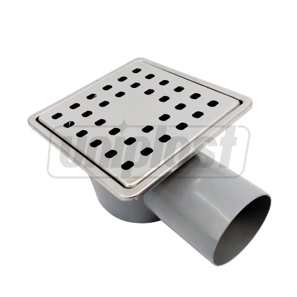 Трап ПП D. 50 x 90° горизонтальный (серый) (100 x 100 х 50 мм, решетка из нержавеющей стали) с гидрозатвором, рама из нержавеющей стали M-10-A METLINE