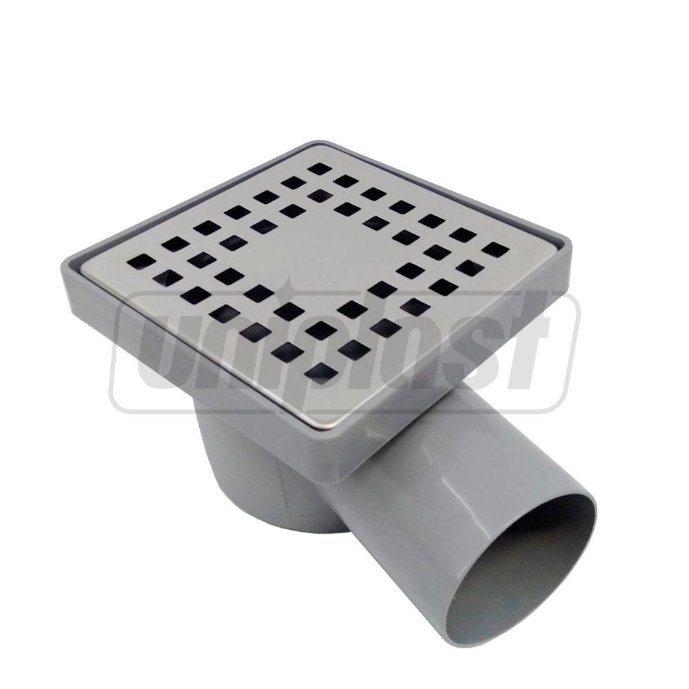Трап ПП D. 50 x 90° горизонтальный (серый) (100 x 100 x 50 мм, решетка из нержавеющей стали) с гидрозатвором, рама пластиковая M-10  METLINE
