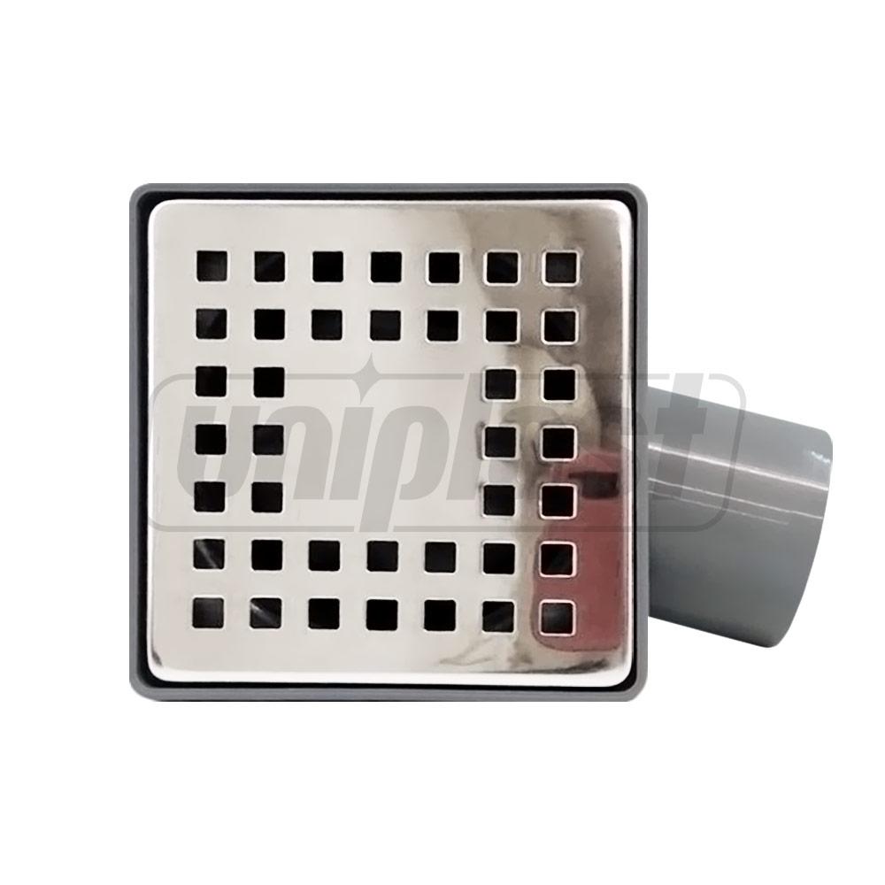 Трап ПП D. 50 x 90° горизонтальный (серый) (100 x 100 x 50 мм, решетка из нержавеющей стали) с гидрозатвором, рама пластиковая M-10  METLINE