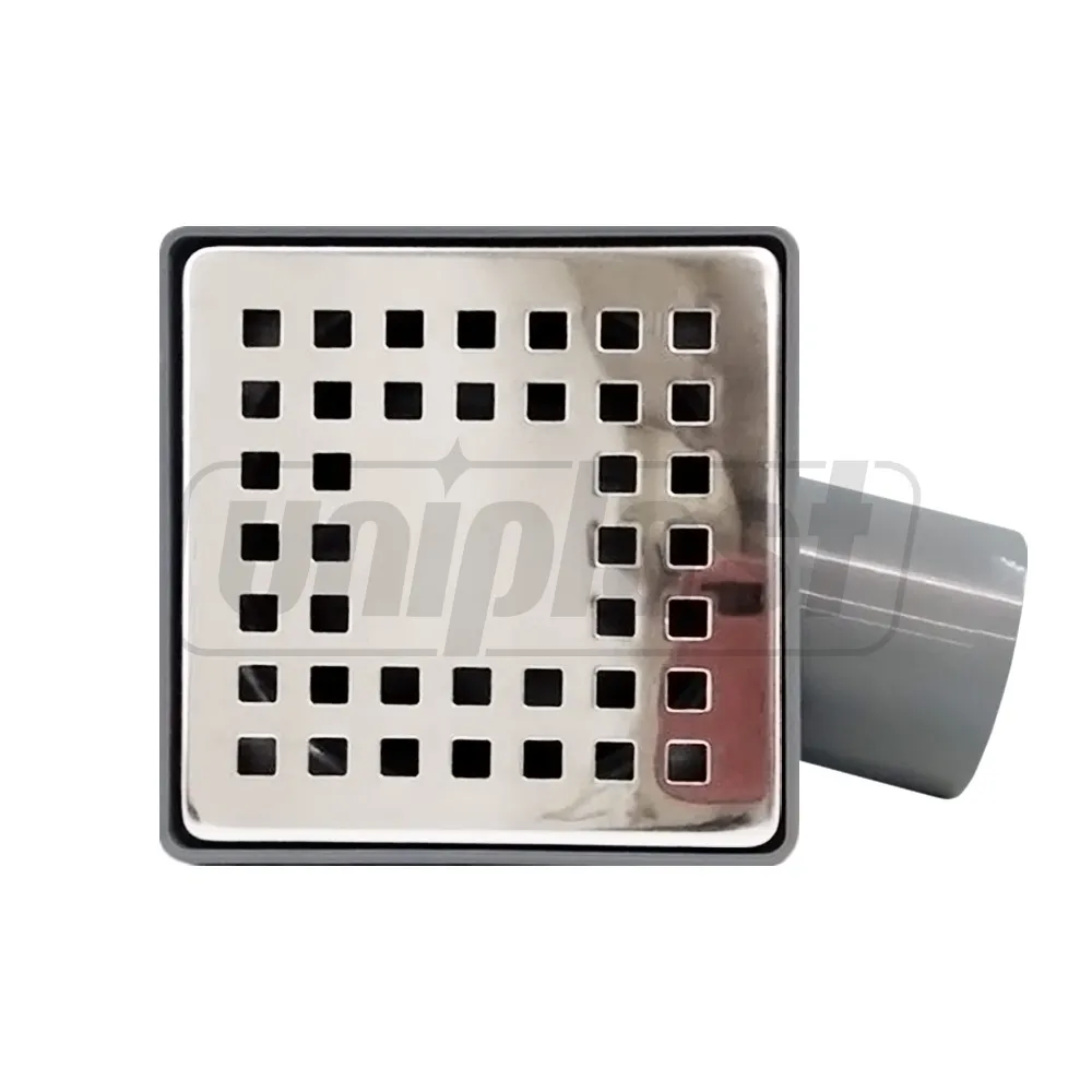 Трап ПП D. 50 x 90° горизонтальный (серый) (100 x 100 x 50 мм, решетка из нержавеющей стали) с гидрозатвором, рама пластиковая M-10  METLINE