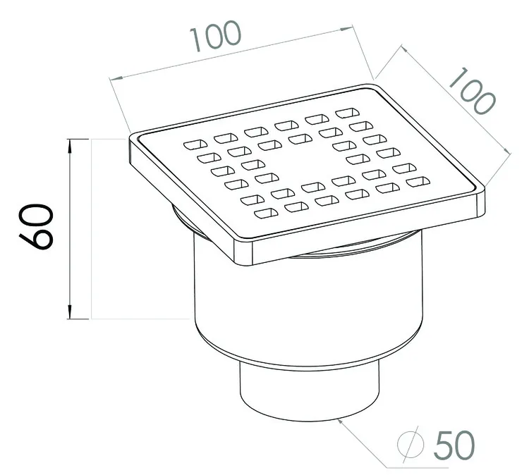 Sifon de pardoseala PP D. 50 vertical (alb) cu grila inox (100 x 100 x 60 mm) YSZ06  GPD