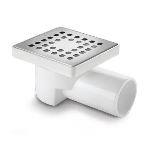 Sifon de pardoseala PP D. 50 x 90° orizontal (alb) cu grila inox (100 x 100 x 70 mm) YSZ05  GPD