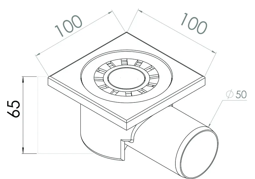 Трап ПП D. 50 x 90° горизонтальный (белый) (100 x 100 x 65 мм) YSZ02  GPD