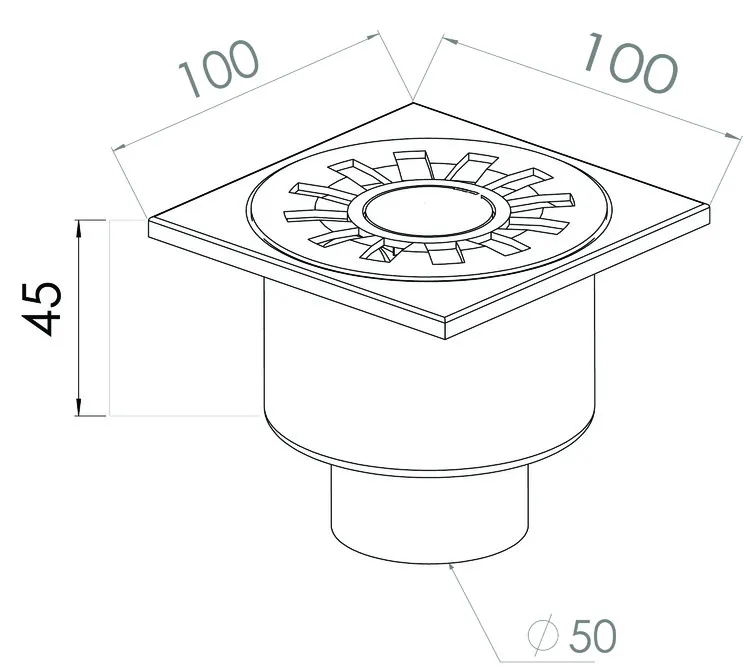 Sifon de pardoseala PP D. 50 vertical (alb) (100 x 100 x 45 mm) YSZ03  GPD