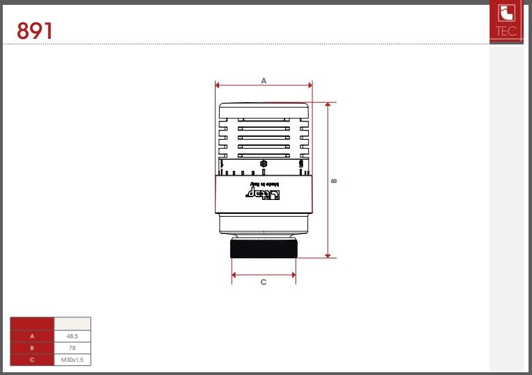 Головка термостатическая с маслонаполненным элементом Art. 891 (6.5°C до 28°C)  ITAP