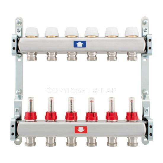 Distribuitor cu debitmetru inox complet D. 1" x 3/4" 6 cai PN6 ITAP