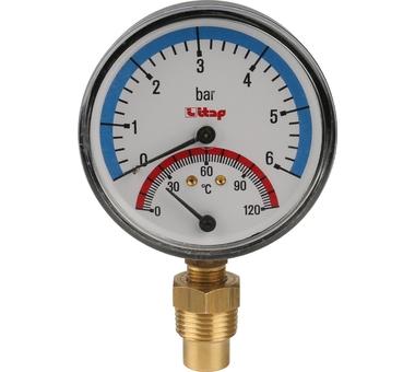 Термоманометр радиальный D. 1/2" 6 атм., 0-120º C, D. 80  ITAP