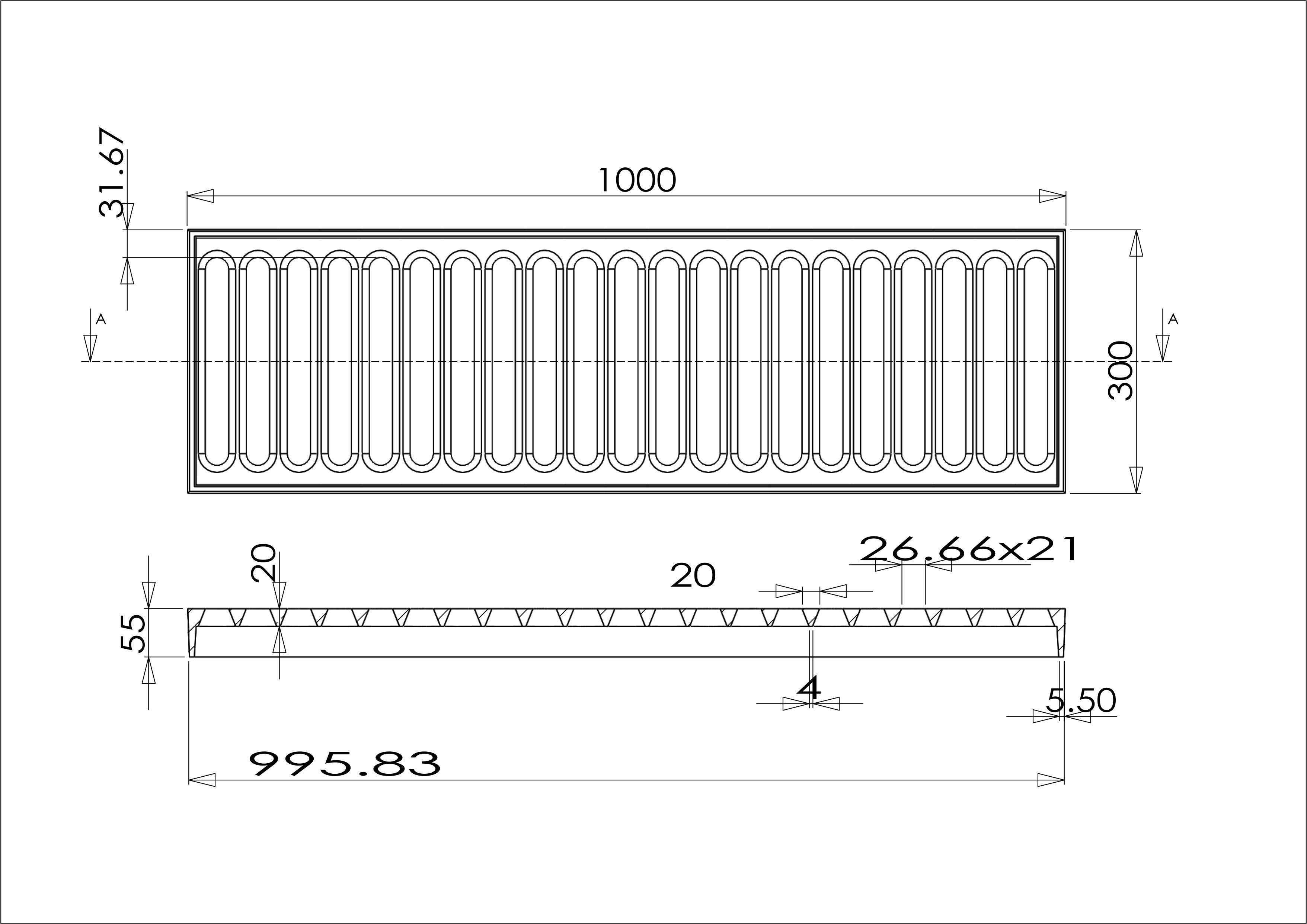 Gratar fonta canalizare fara rama 300x1000x55 mm EN124 C250