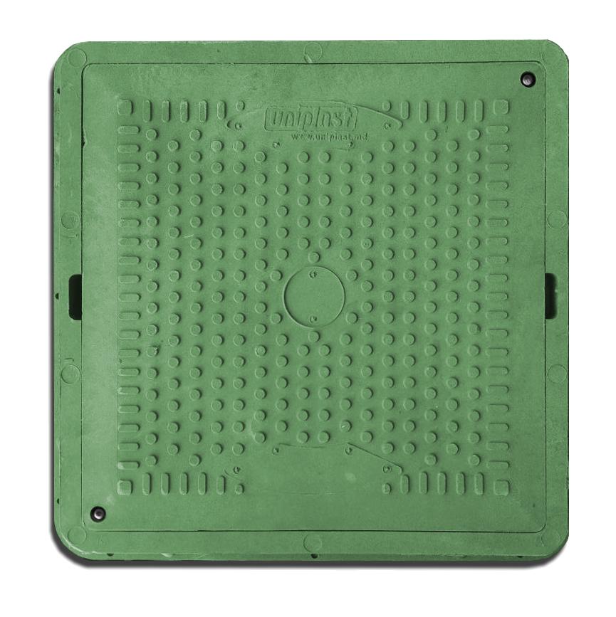 Capac patrat cu rama (nisip+polimer) 710x600x70 mm (verde) fara lacat (pentru gradina)