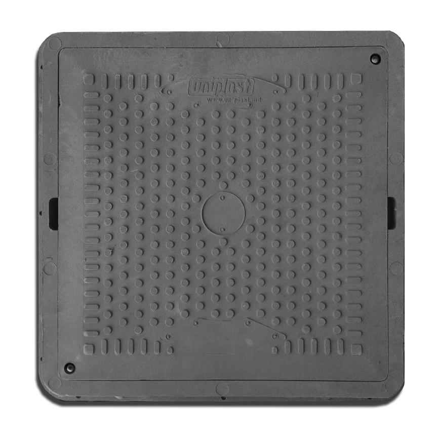 Capac patrat cu rama (nisip+polimer) 710x600x70 mm (negru) fara lacat (pentru gradina)