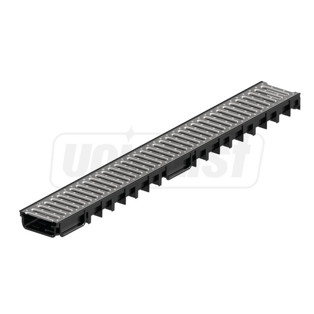 Rigola plastic (HDPE) cu grila din otel zincat 4ALL H50 100x30x1000 mm (otel zincat) A15 EN1433 (D.110, 75, 32)  MUFLESYSTEM