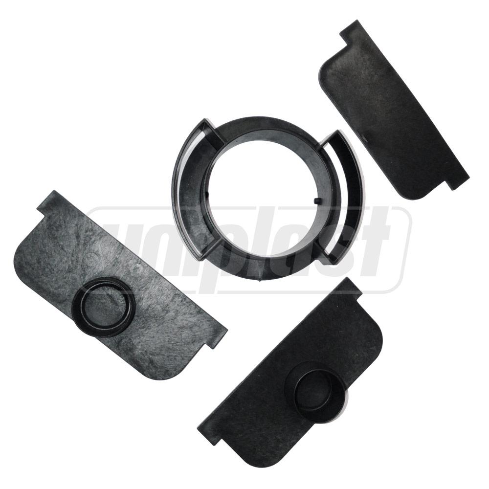 Set canal H50 100/30 mm (negru): adaptor vertical D.110 (1 buc.) + capac frontal cu racord D. 32 (2 buc.) + capac de exterior (1 buc.) A15  MUFLESYSTEM
