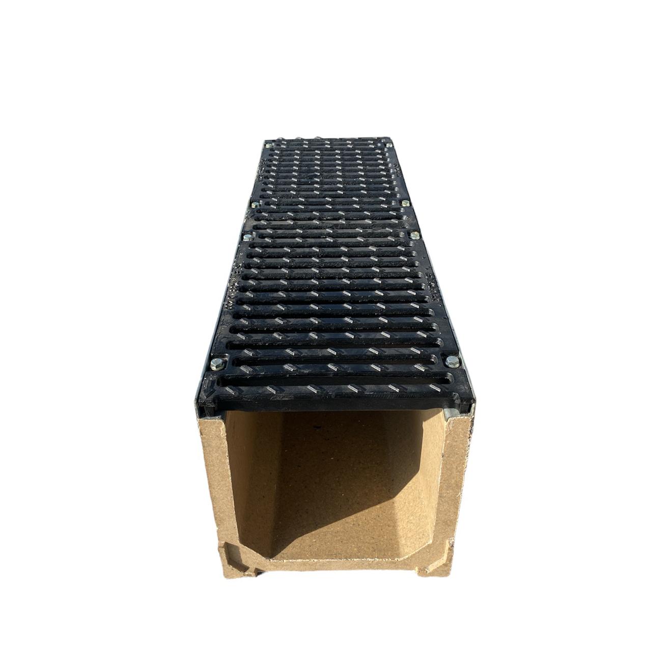 Gratar fonta canalizare cu rigola fibrobeton L=1000 mm H=300 mm B=300 mm EN124 D400 TR