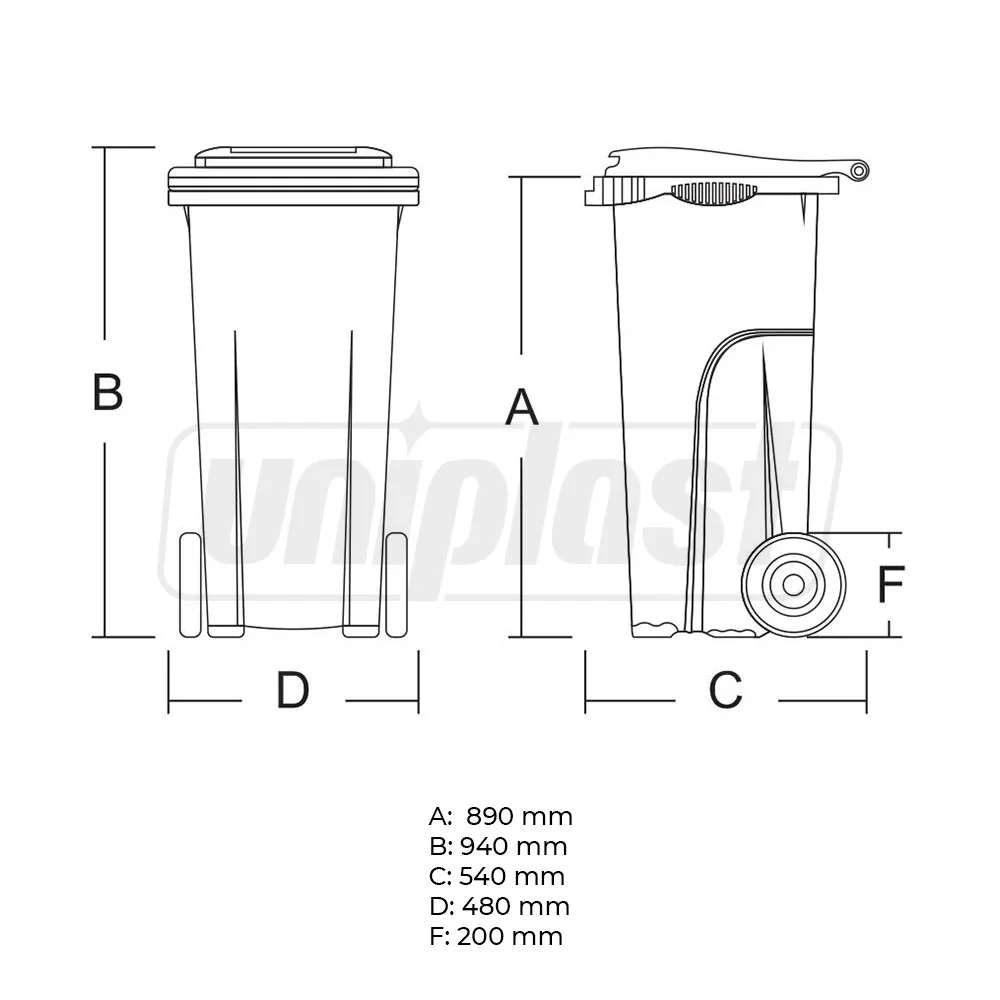 Cos HDPE pentru transportarea deseurilor 120 L pe roti (verde inchis) UNIPLAST TR