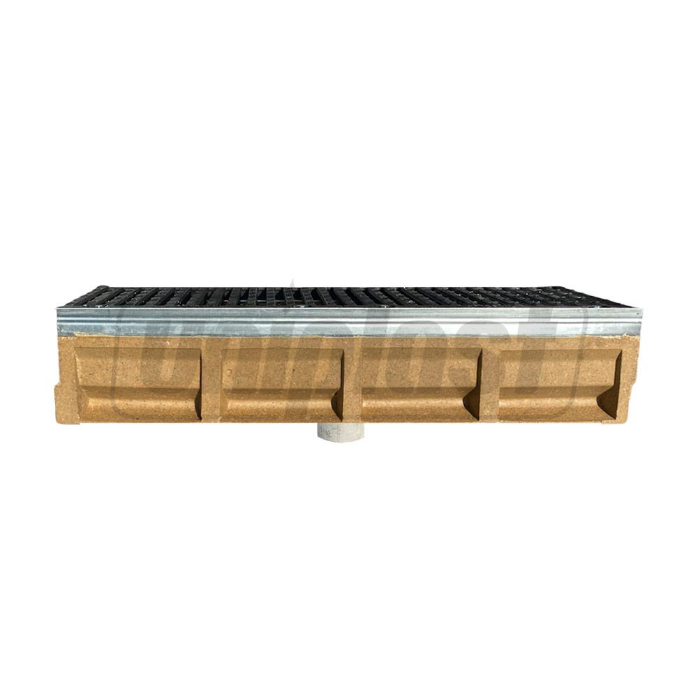 Gratar fonta canalizare cu rigola fibrobeton L=1000 mm H=200 mm B=300 mm cu racord D.100 PP pe partea de jos EN124 D400 TR
