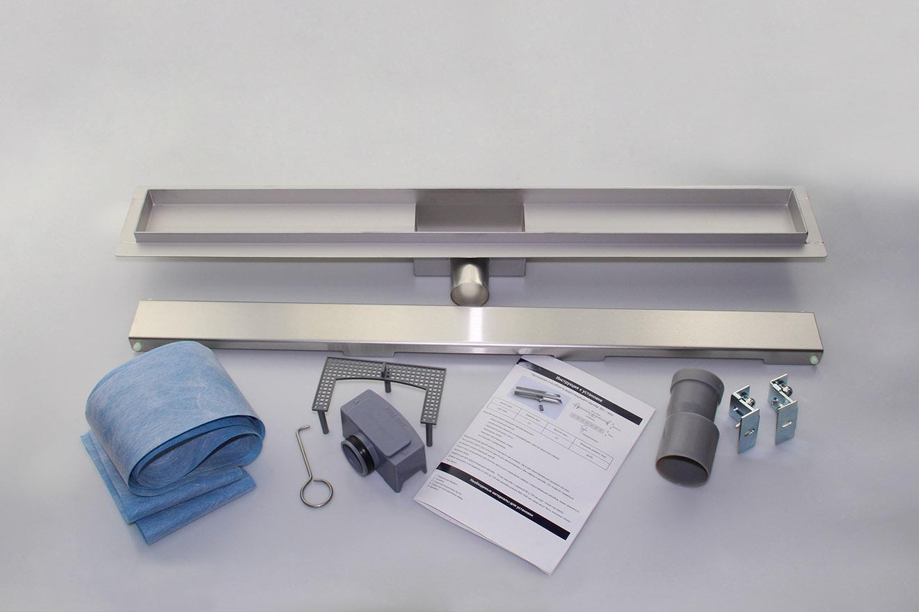 Rigola de dus lineara set 600 x 70 mm D. 50 x 90° SMOOTH (Otel Inox, neted) FLH40-A2 С15  UNIPLAST