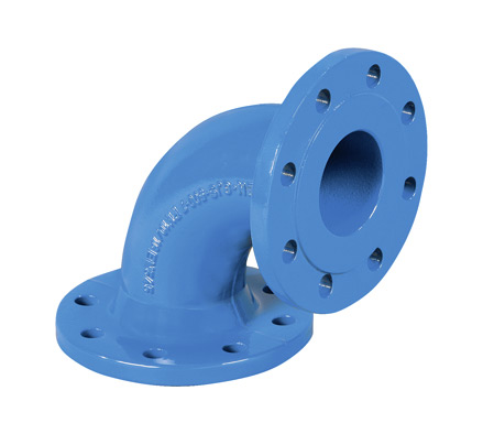 Cot fonta cu flanse D. 50 x 90° PN10/16 (L=150 mm) (4 gauri)  BLUCAST