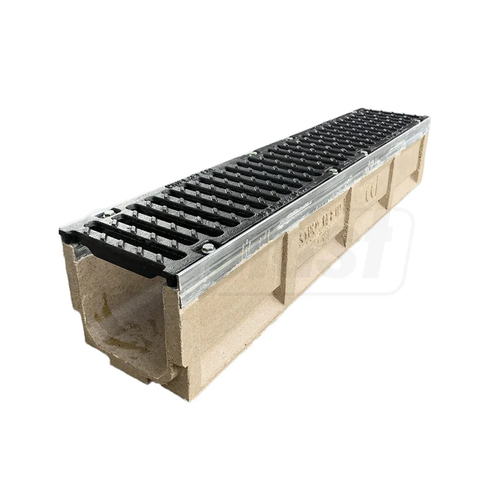 Gratar fonta canalizare cu rigola fibrobeton L=1000 mm H=200 mm B=200 mm EN124 D400 TR