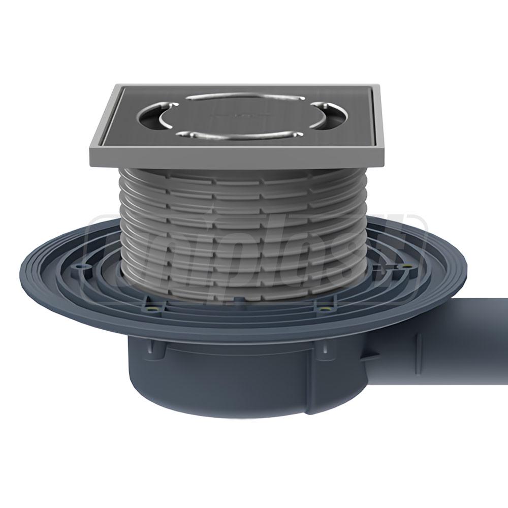 Sifon de pardoseala interior orizontal PP D. 40/50 HL90Prblue cu grila inox (123 х 123 mm / 115 х 115 mm)  HL