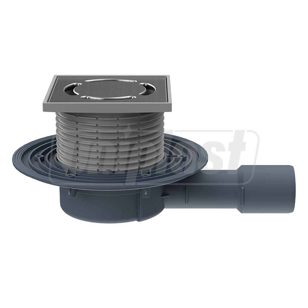 Sifon de pardoseala interior orizontal PP D. 40/50 HL90Prblue cu grila inox (123 х 123 mm / 115 х 115 mm)  HL