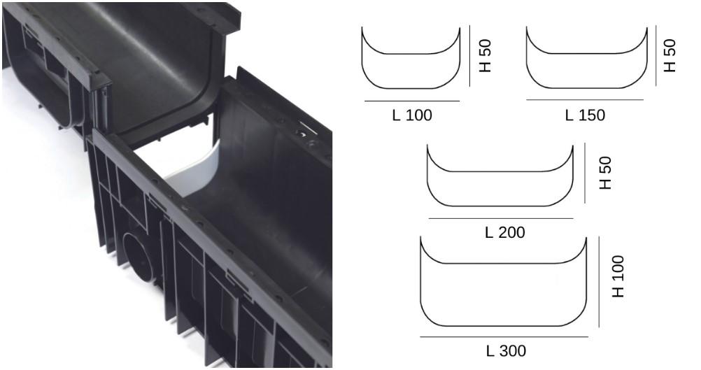 Dop-reductie trepte H100 x H50 mm pentru rigola PP 100x100 (Art. 5009 1005)  SAB