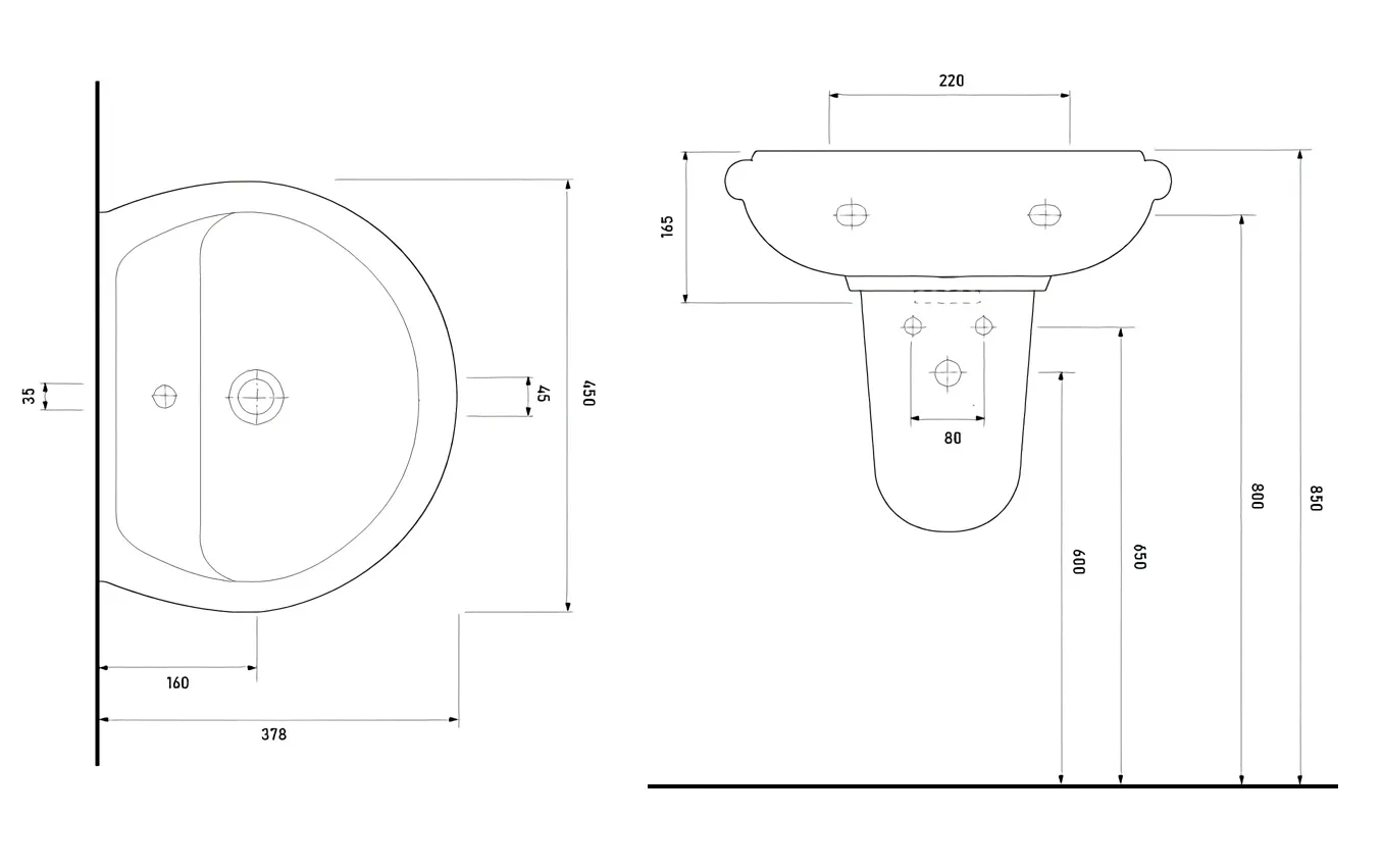 Умывальник без пьедестала полукруглый 500 x 400 x 190 мм LISSA (овал) EGE VITRIFIYE