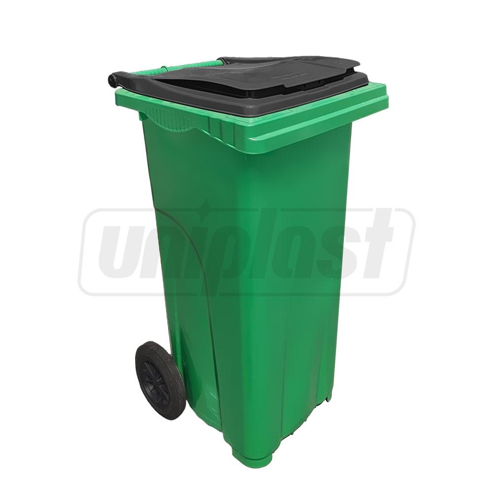 Cos HDPE pentru transportarea deseurilor 120 L pe roti (verde inchis cu capac negru) UNIPLAST TR