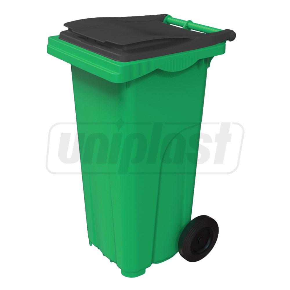 Cos HDPE pentru transportarea deseurilor 120 L pe roti (verde inchis cu capac negru) UNIPLAST TR