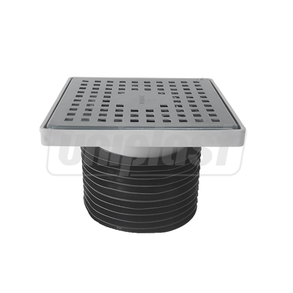 Sifon de pardoseala PP D.110 vertical (gri) (150 x 150 mm) cu trecere din cauciuc, cu grila inox, rama plastic, ANTI-ODOR MC-15  METLINE