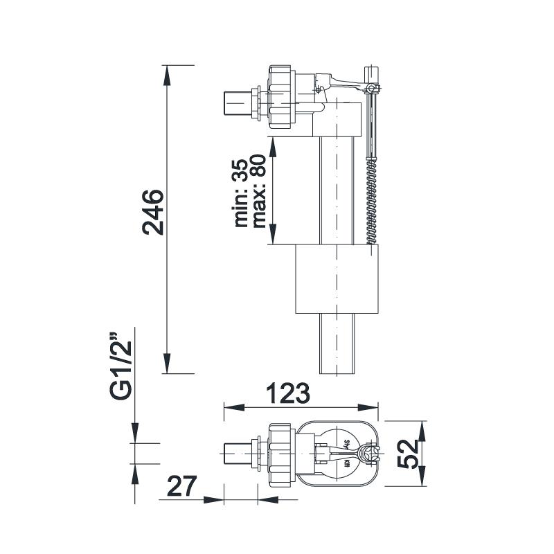 Mecanism pentru alimentare laterala a rezervorului D. 1/2" cupru STY-712-R   STYRON