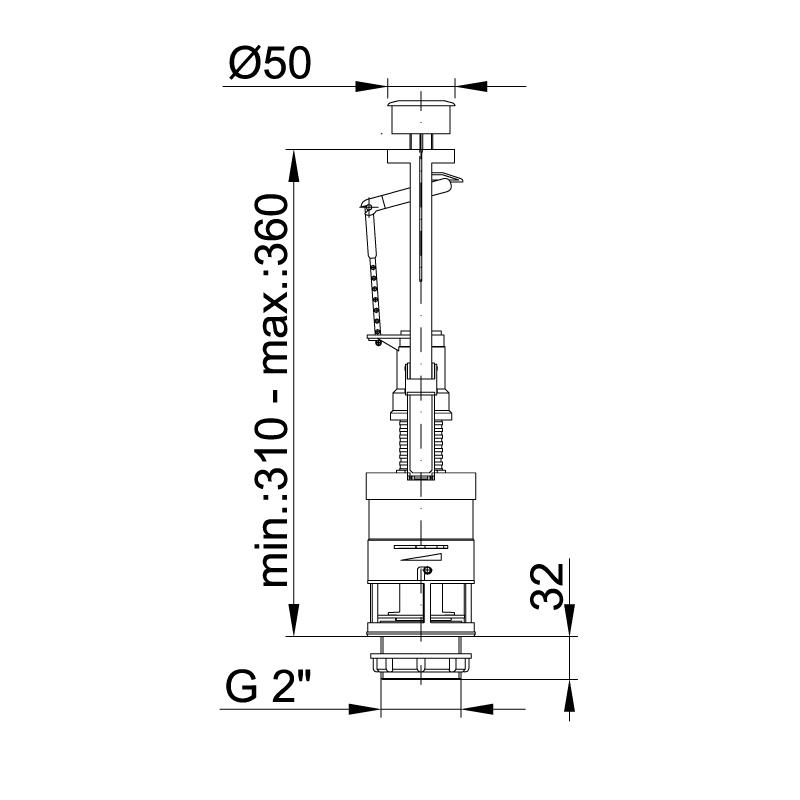 Механизм для бачка WC cмывная арматура с кнопочным пуском STY-721  STYRON