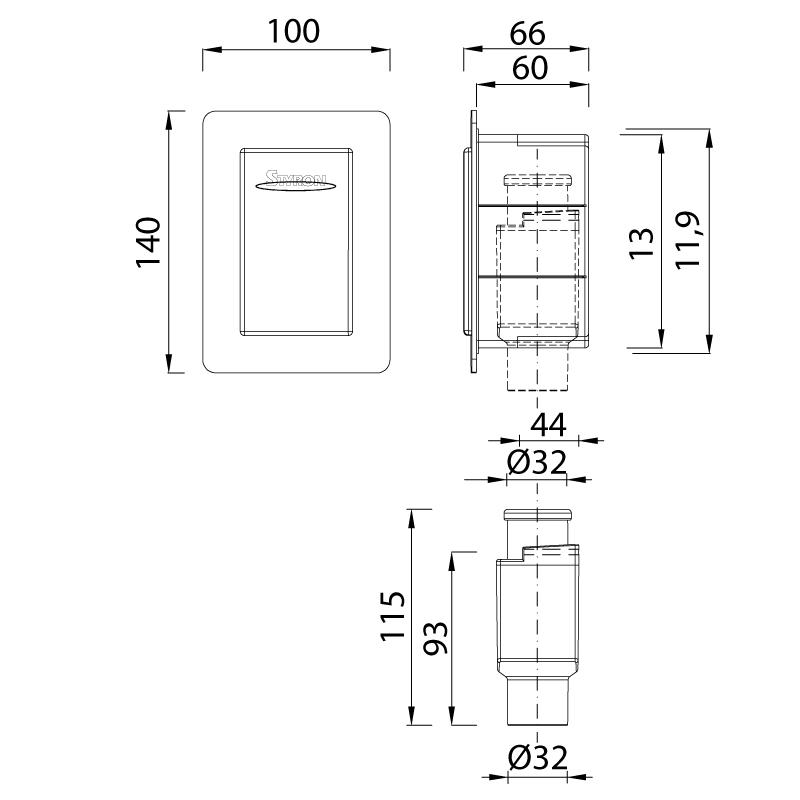 Sifon pentru aparat de aer conditionat, incorporat D. 32 100 x 140 mm STY-300-KLE+MD  STYRON