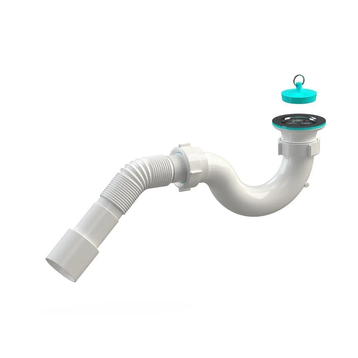 Sifon cadita dus D. 1.1/2" x 40 "S"-tip, grila inox, cu furtun gofrat 50 L=400mm cu dop Д0110  SOLOPLAST