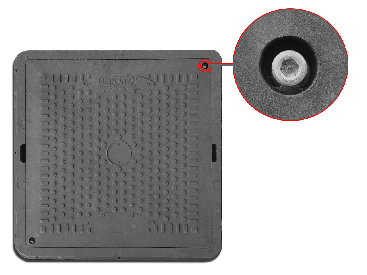 Capac patrat FARA rama (nisip+polimer) 710x600x70 mm (negru) cu lacat (pentru gradina)