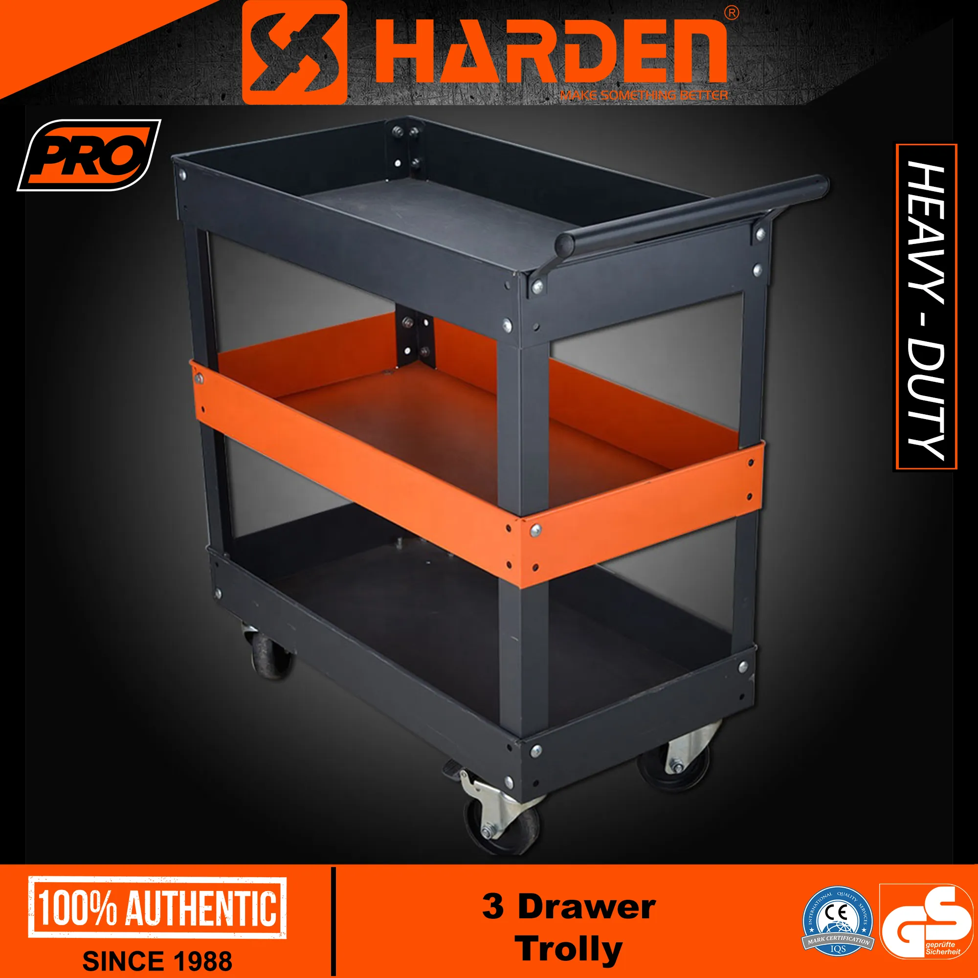 Carucior pentru unelte cu trei tavi 735 x 380 x 654 mm Pro HARDEN